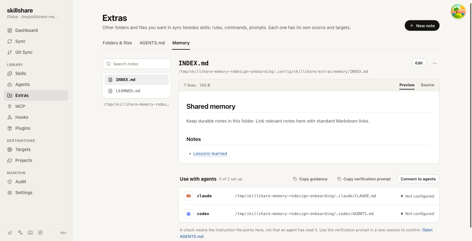 INDEX.md と LEARNED.md を表示する Memory